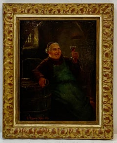 19th Century Monk Wine Tasting Oil Painting by W. Bauer C.1893