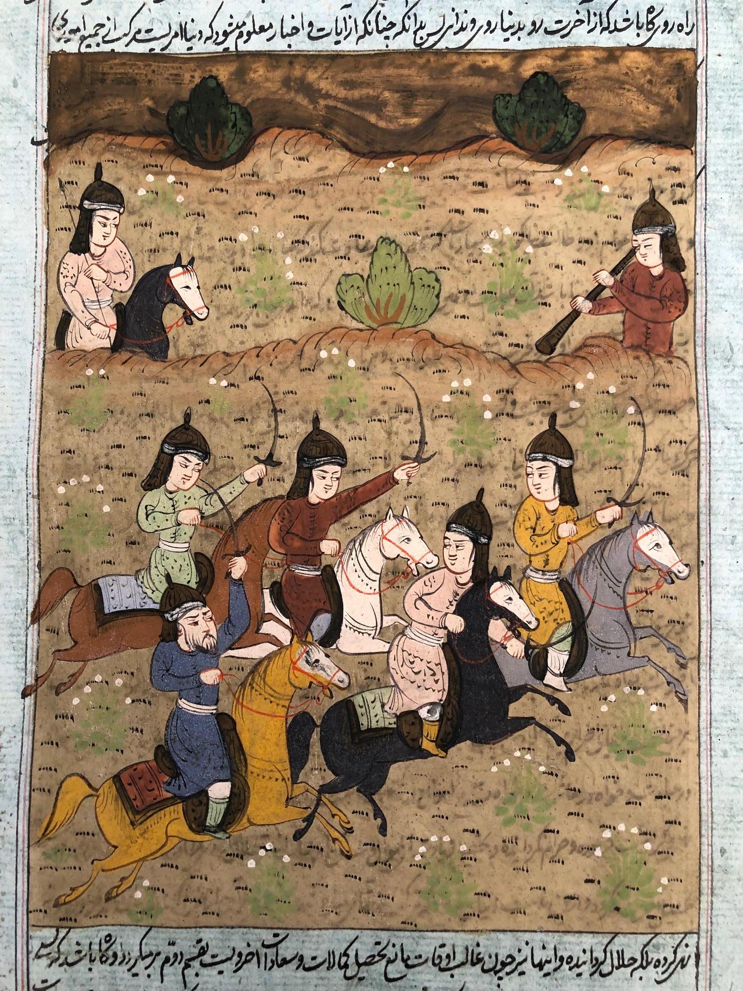 19th Century Mughal Painting of Battle scene (Braun), Figurative Painting, von Unknown