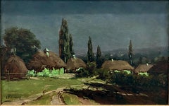 19th-century Nocturne Landscape with Thatched-roof Cottages