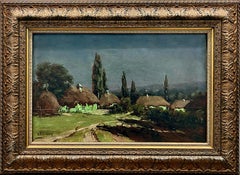 19th-century Nocturne Landscape with Thatched-roof Cottages