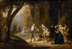 Óleo del siglo XIX - Una partida de petanca