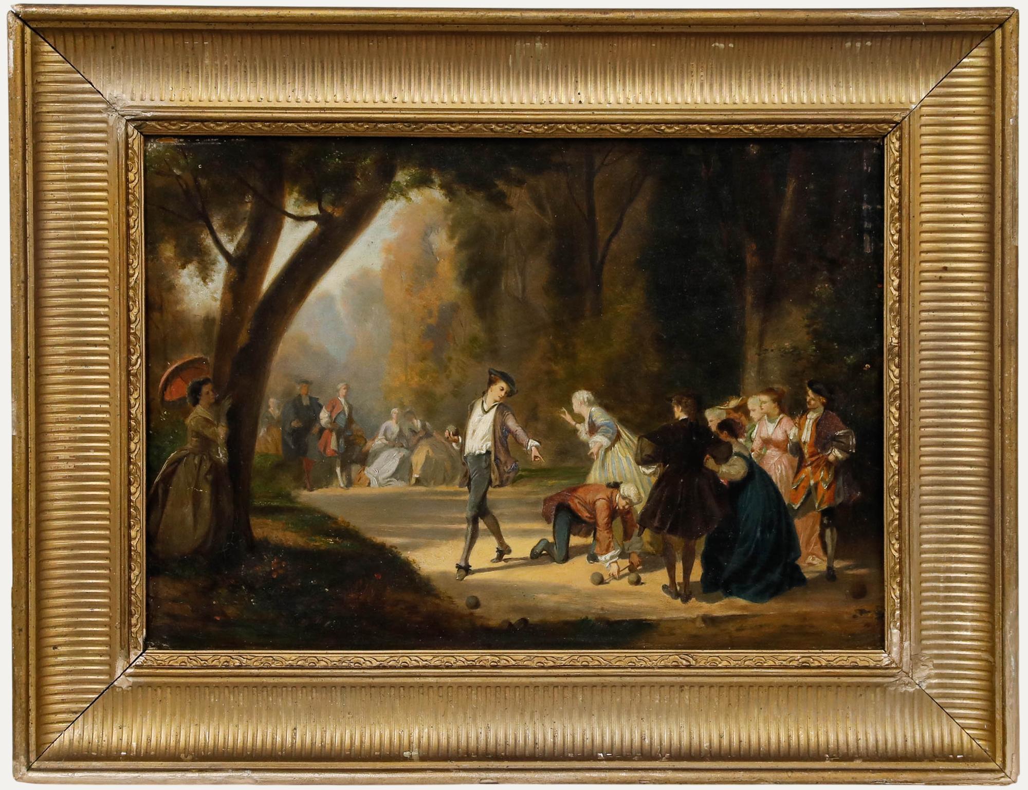 Huile du 19e siècle - Une partie de boules