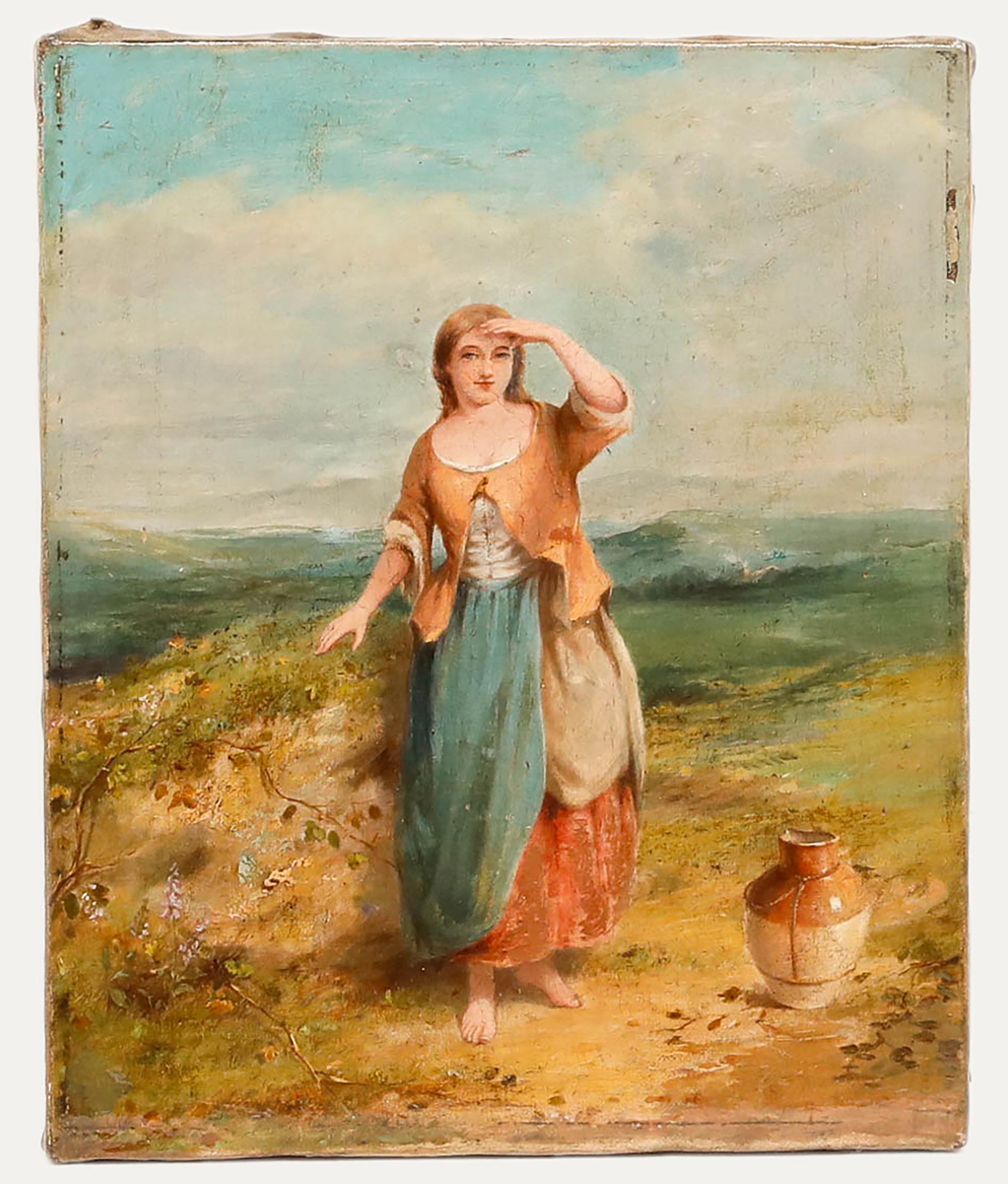 Huile du 19e siècle - Un long regard - Painting de Unknown