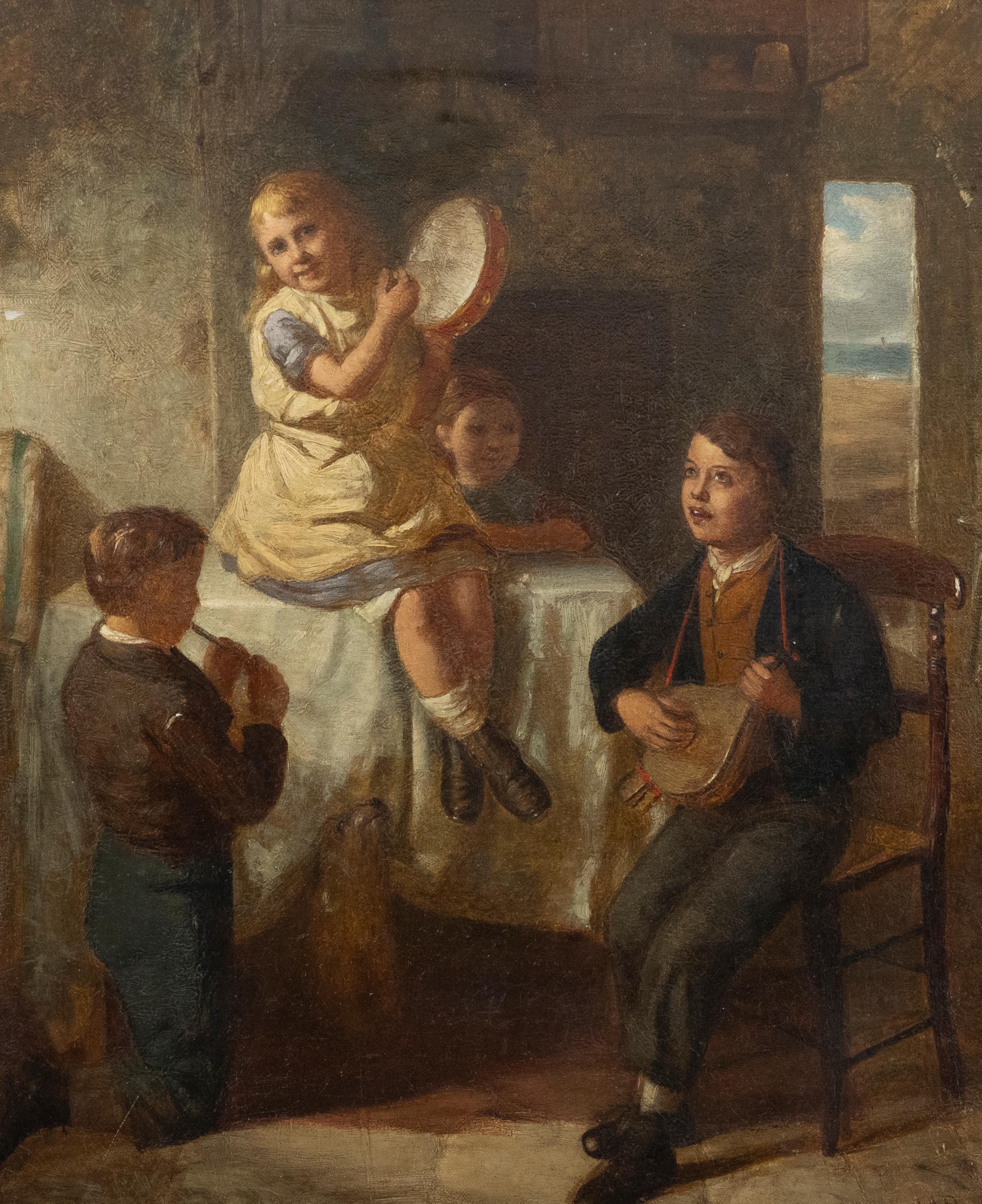 Unknown Figurative Painting - 19th Century Oil - A Musical Household