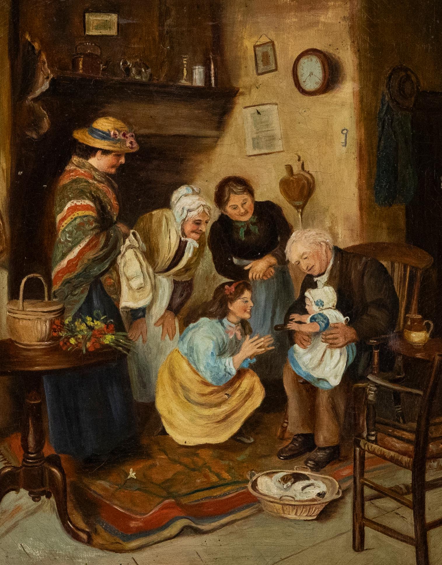 19th Century Oil - A New Family Member - Painting by Unknown