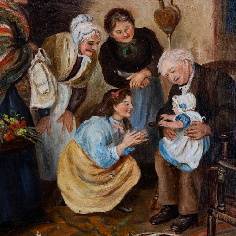 19th Century Oil - A New Family Member For Sale 1