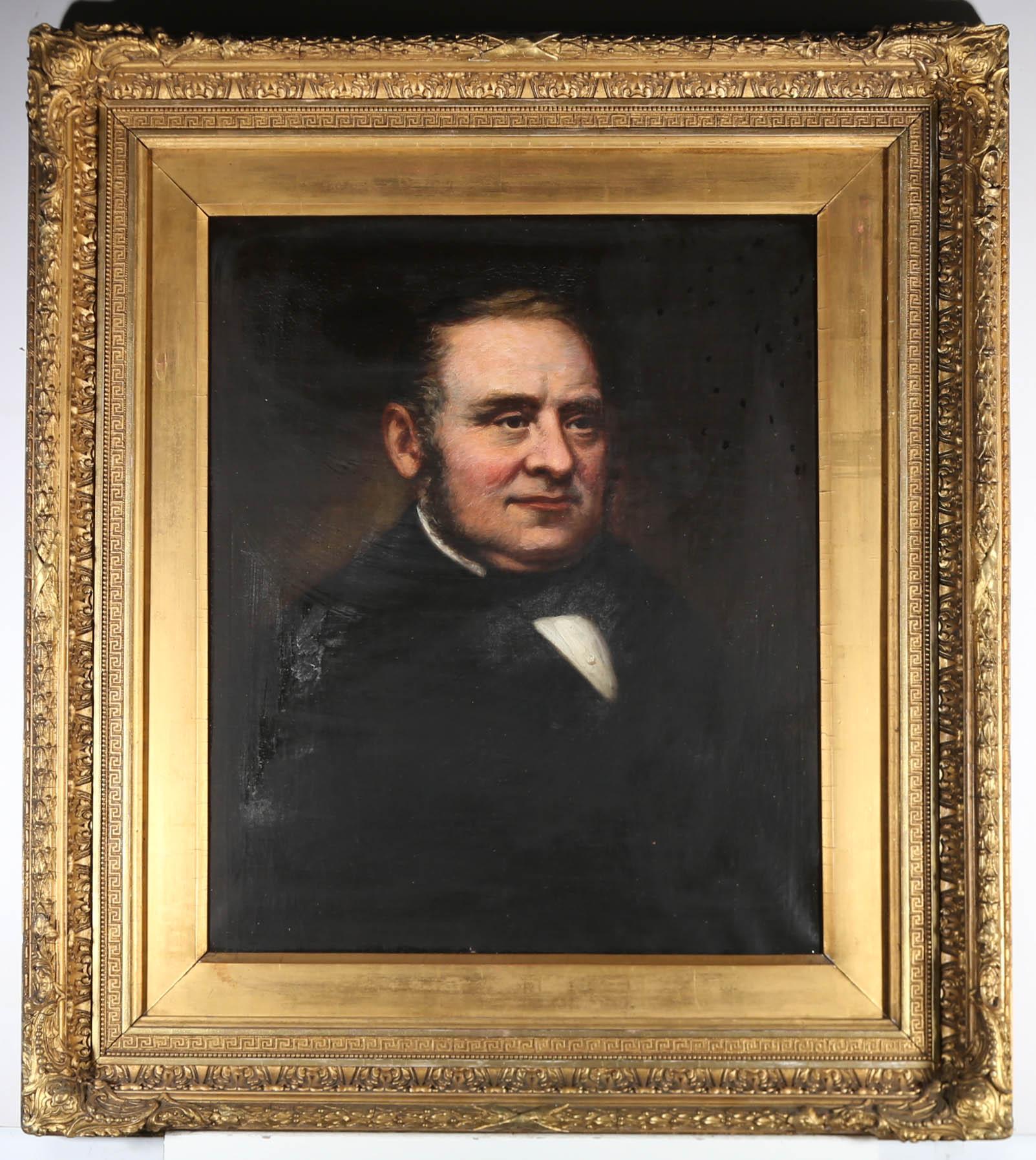 A fine Victorian portrait of a well dressed, portly gentleman. Hi rosy complexion, full face and crisp clothes show him to be a man of stature. The painting is unsigned and handsomely presented in a very fine 19th Century gilt frame, boasting swept