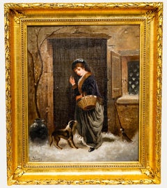 19th Century Oil - A Woman and Her Dog