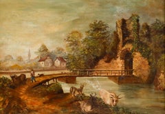 19th Century Oil - Bridge to the Ruin
