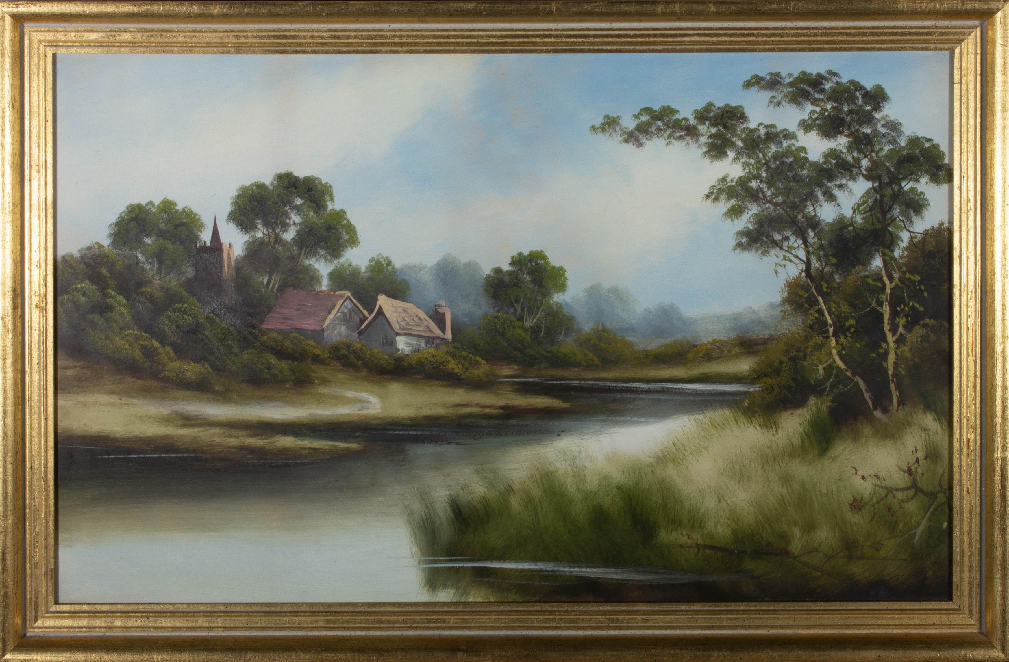 Unknown Landscape Painting - 19th Century Oil - By the River