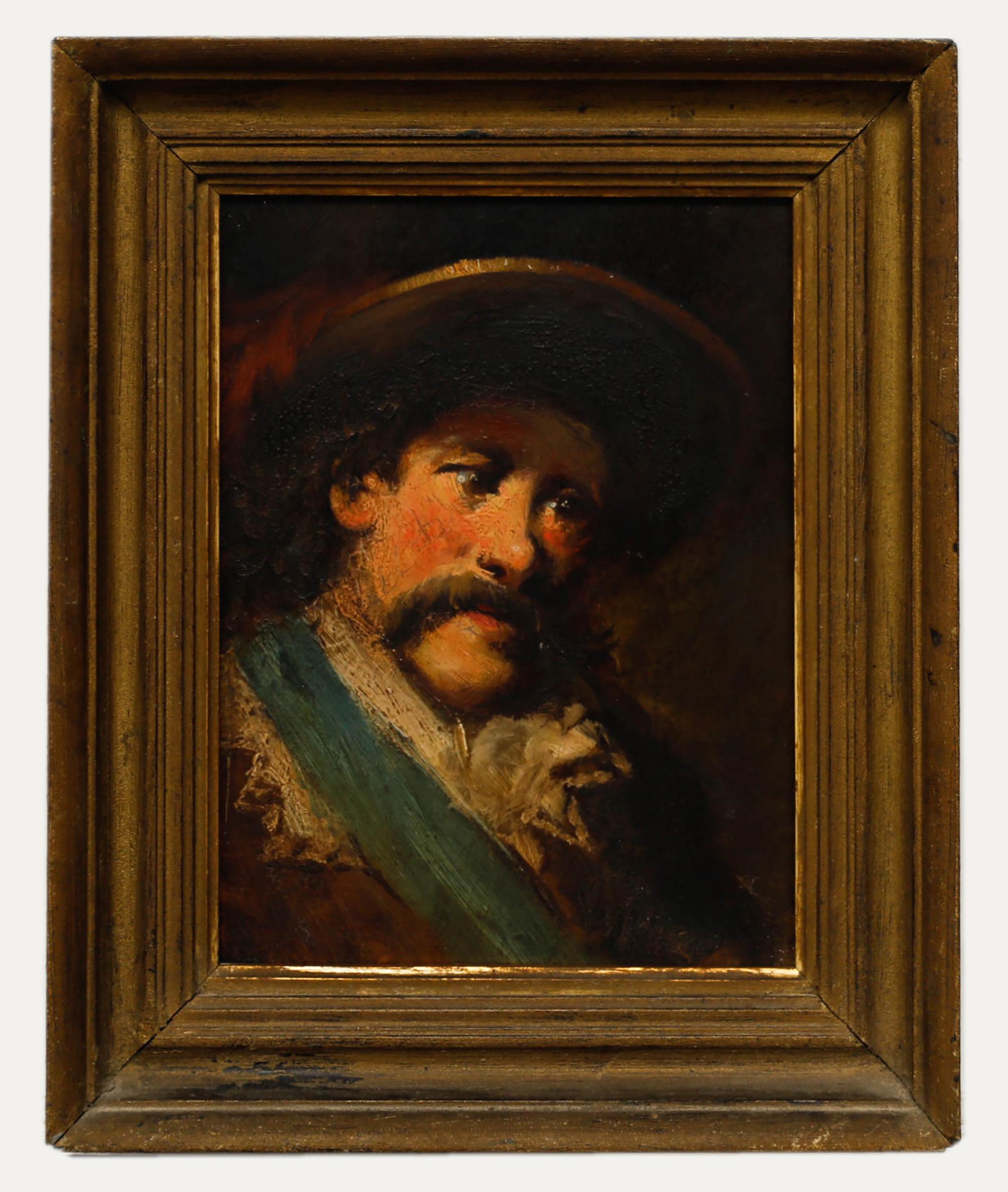 Unknown Portrait Painting - 19th Century Oil - Cavalier