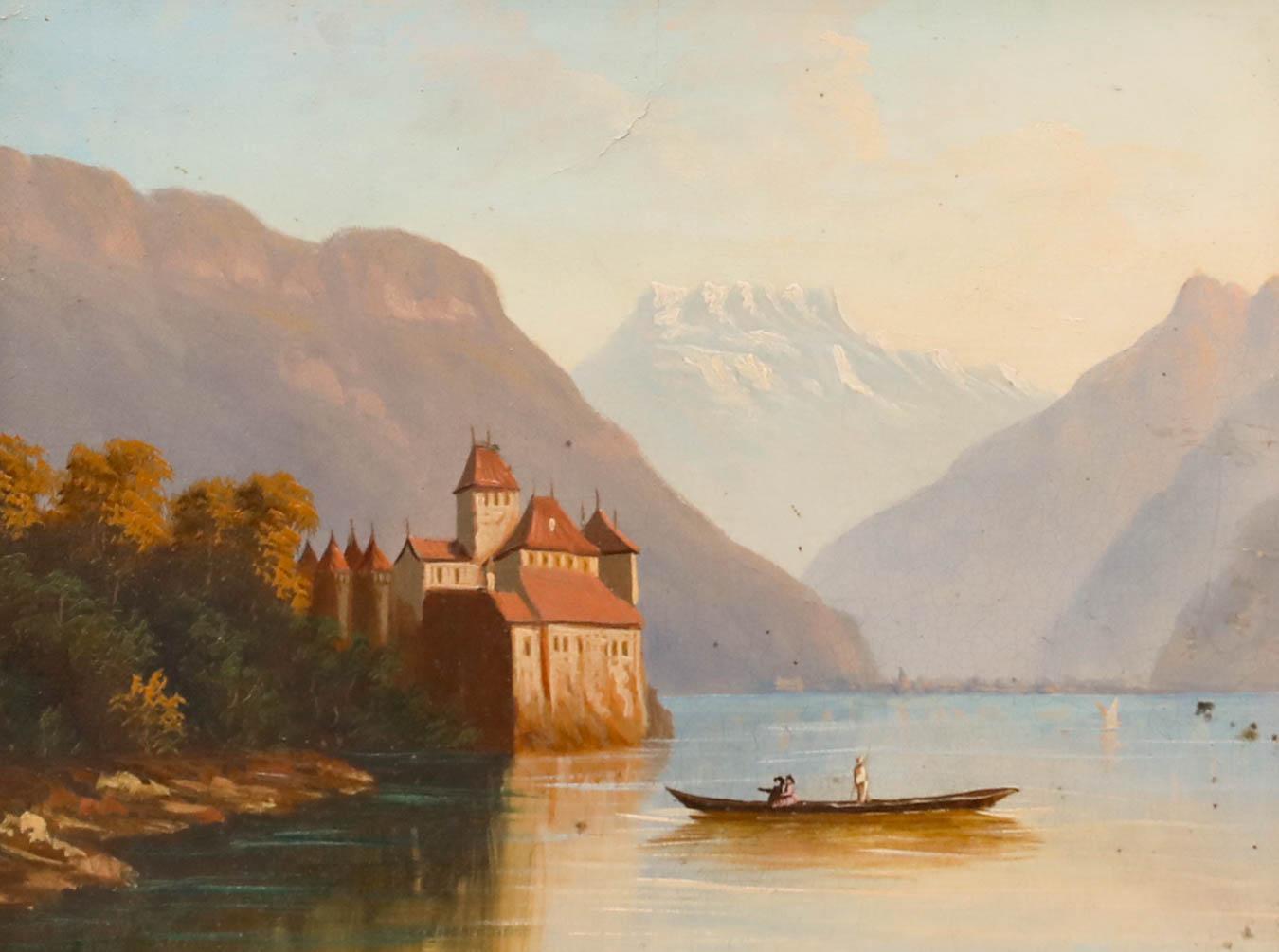 Öl aus dem 19. Jahrhundert - Schloss Chillon – Painting von Unknown