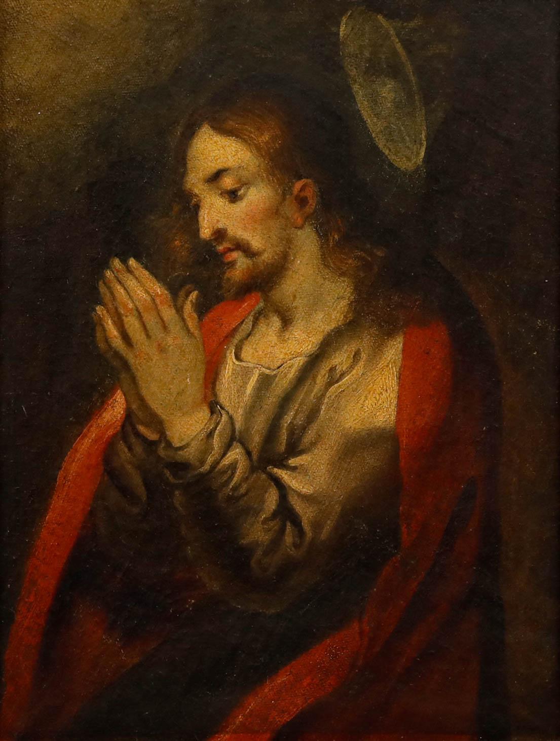 19th Century Oil - Christ in Prayer - Painting by Unknown