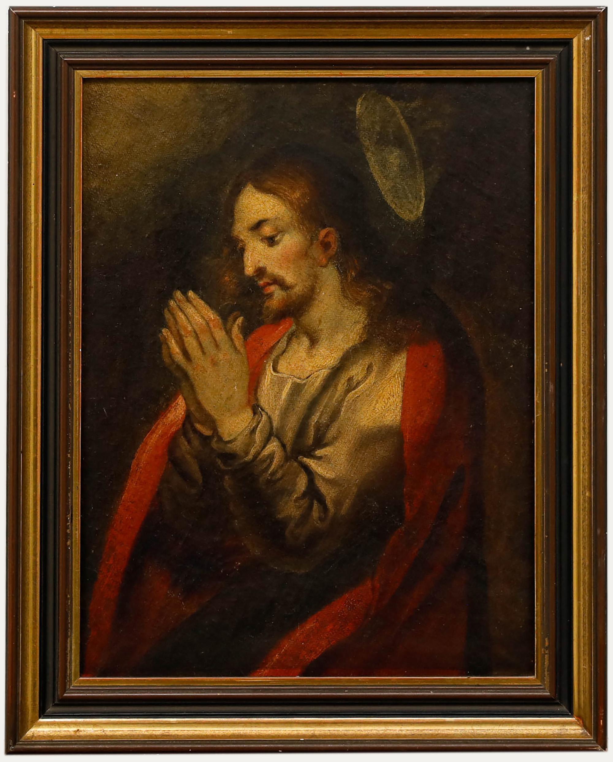 Unknown Portrait Painting - 19th Century Oil - Christ in Prayer