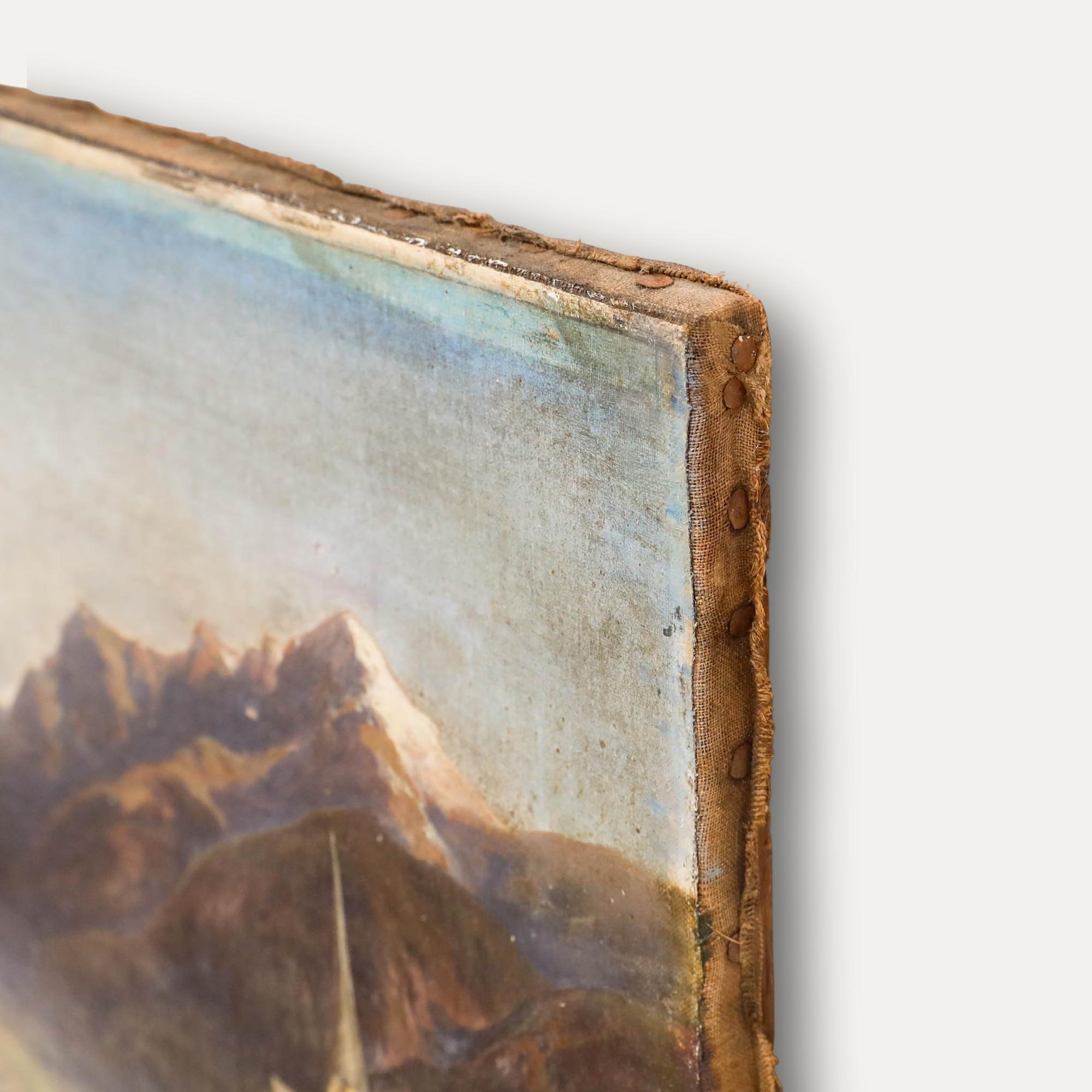 19th Century Oil - Church in the Alps For Sale 1