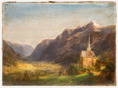 19th Century Oil - Church in the Alps