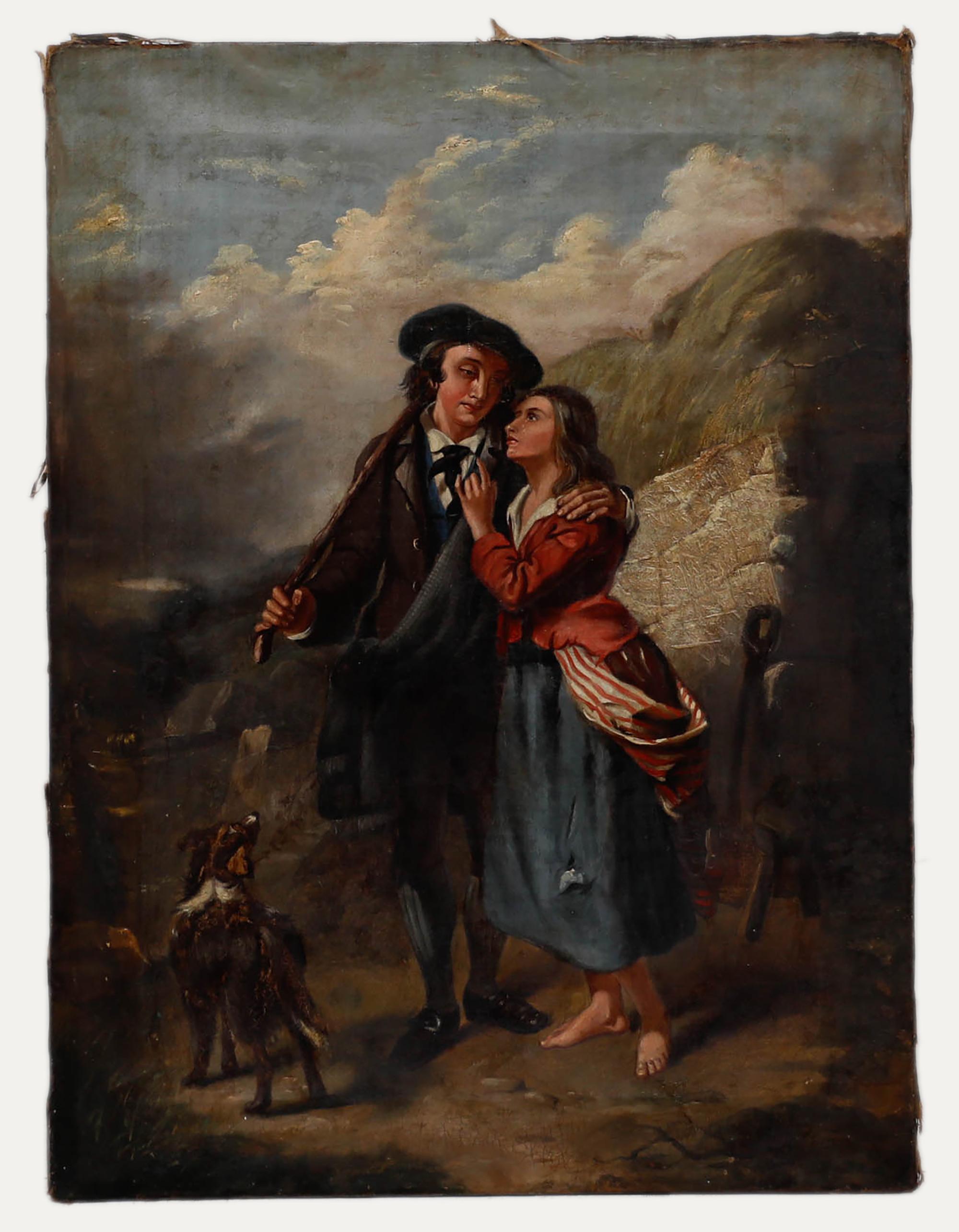 Ölgemälde des 19. Jahrhunderts – Landlovers On A Pathway – Painting von Unknown