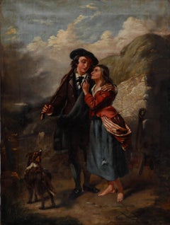 19th Century Oil - Country Lovers On A Pathway
