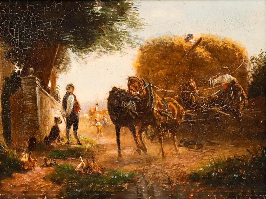 Öl des 19. Jahrhunderts - Das Fahren des Wagens – Painting von Unknown