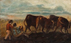 Antique 19th Century Oil - Driving the Plough