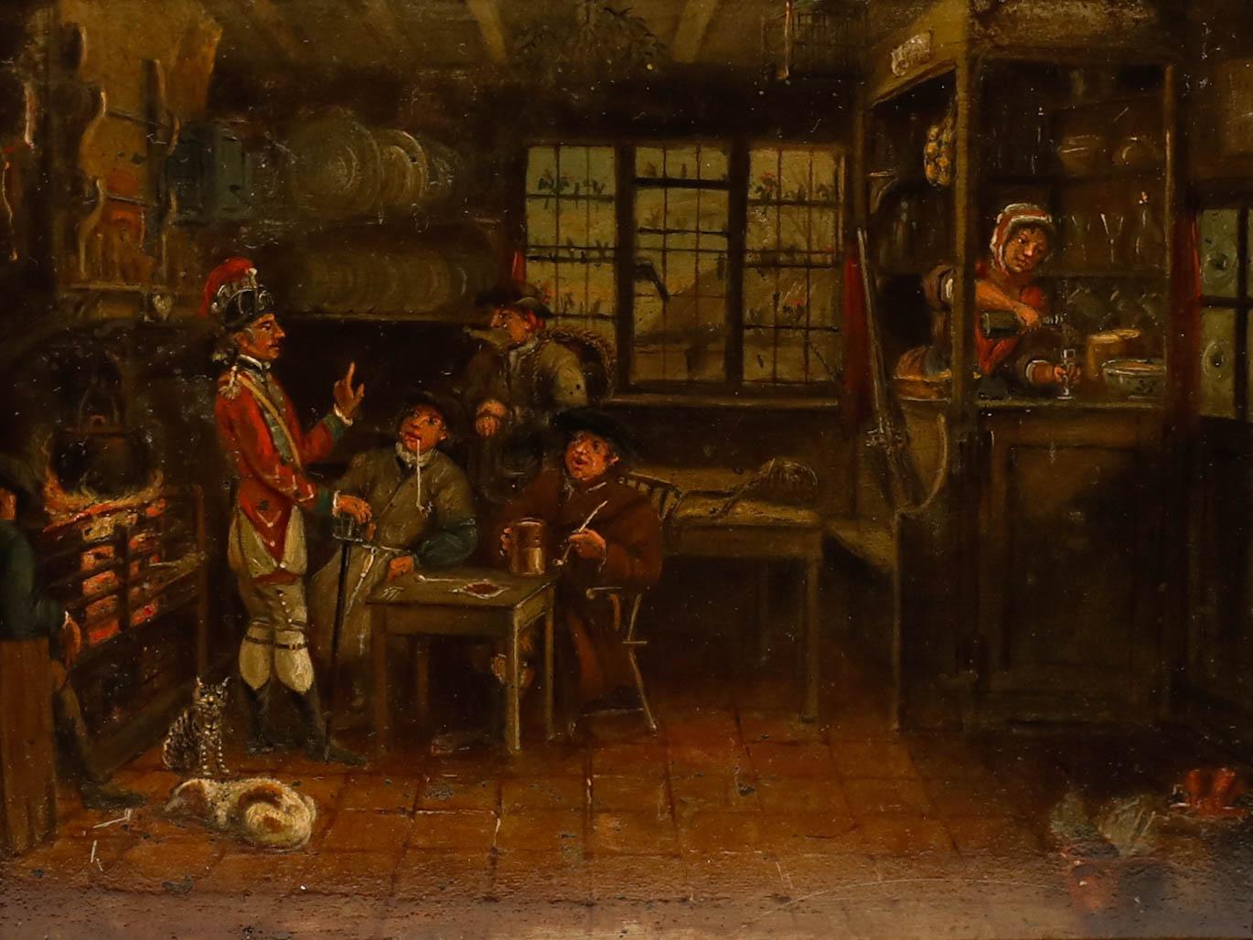19th Century Oil - Evening At The Tavern - Painting by Unknown