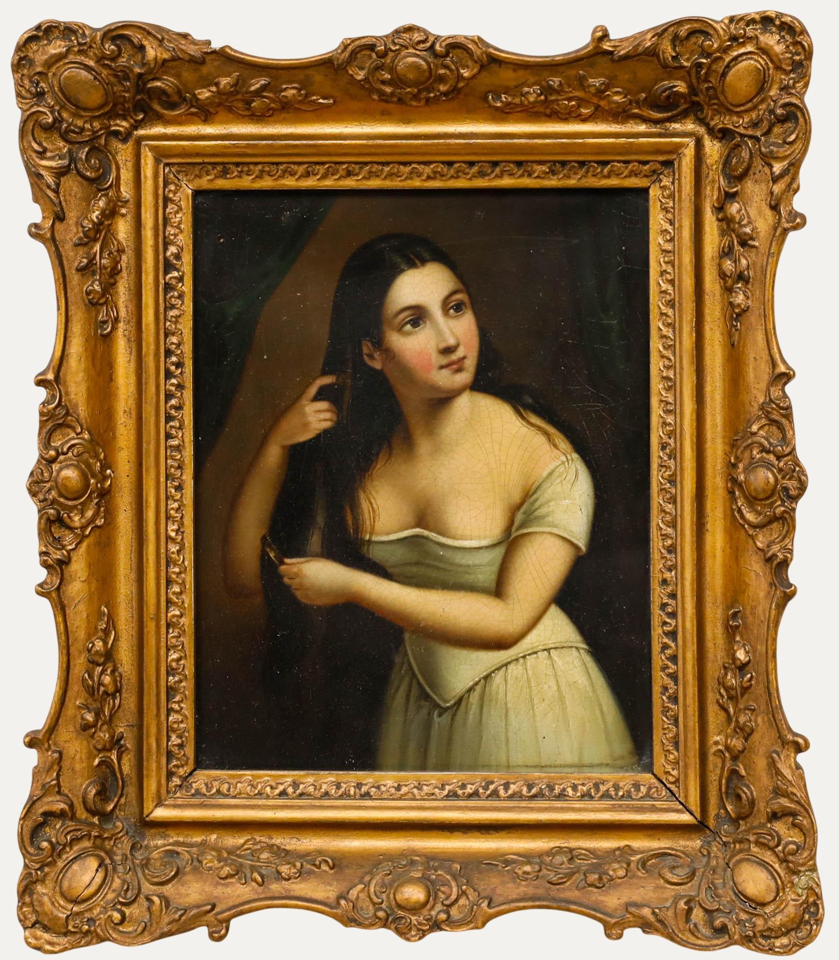 Unknown Portrait Painting – Öl des 19. Jahrhunderts - Abendrituale