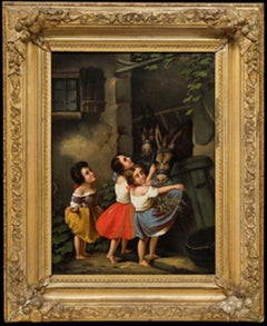 19th Century Oil - Feeding the Donkeys
