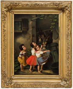 19th Century Oil - Feeding the Donkeys
