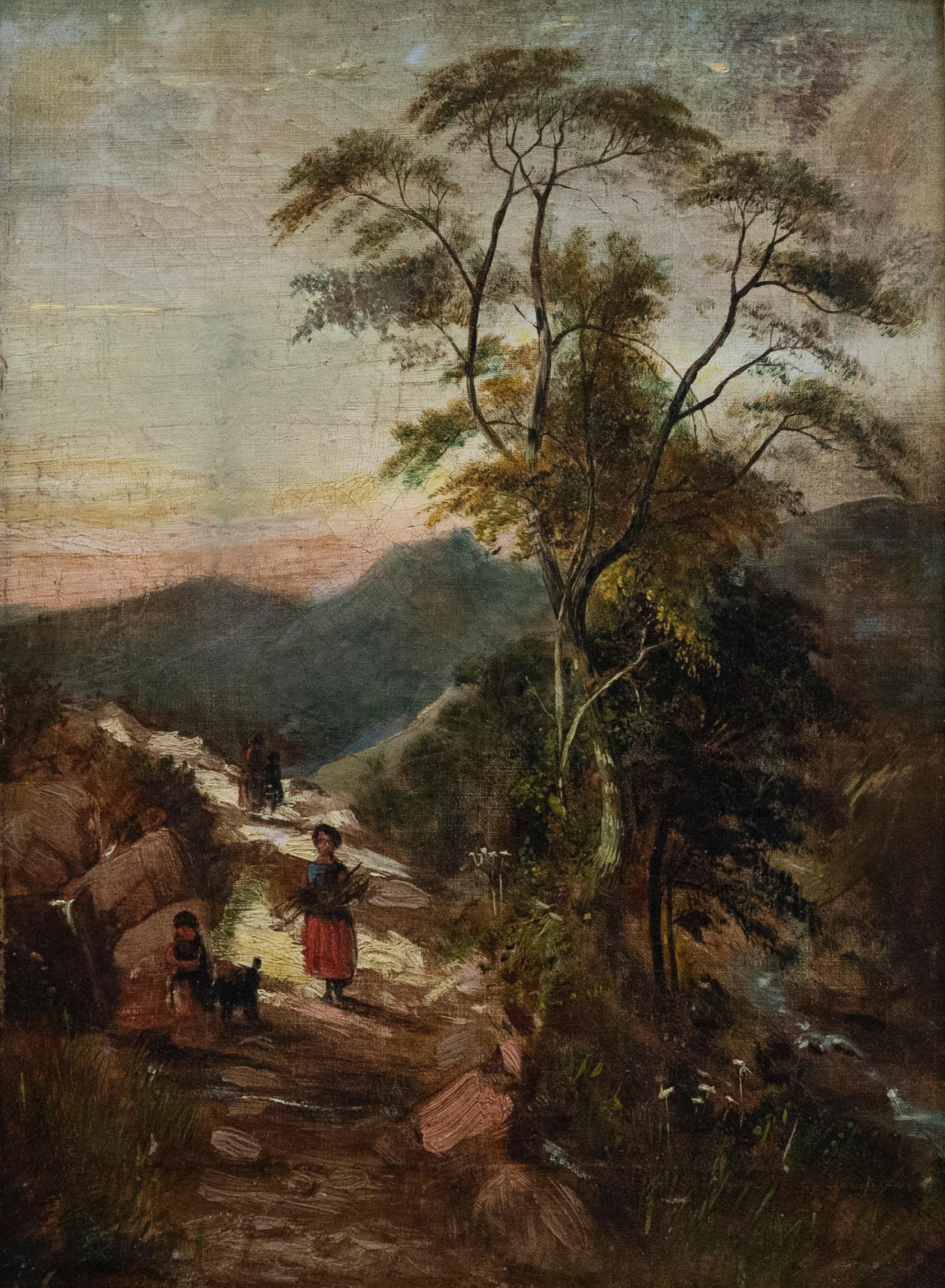 Öl des 19. Jahrhunderts - Brennholz holen – Painting von Unknown
