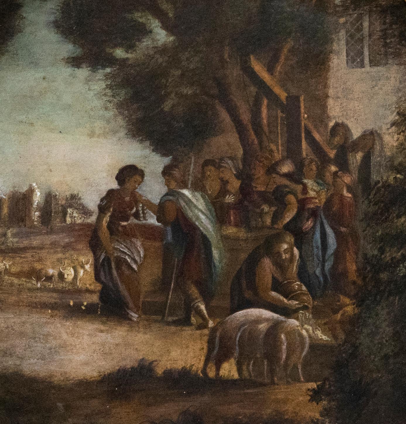 19th Century Oil - Gathered Around the Well - Painting by Unknown