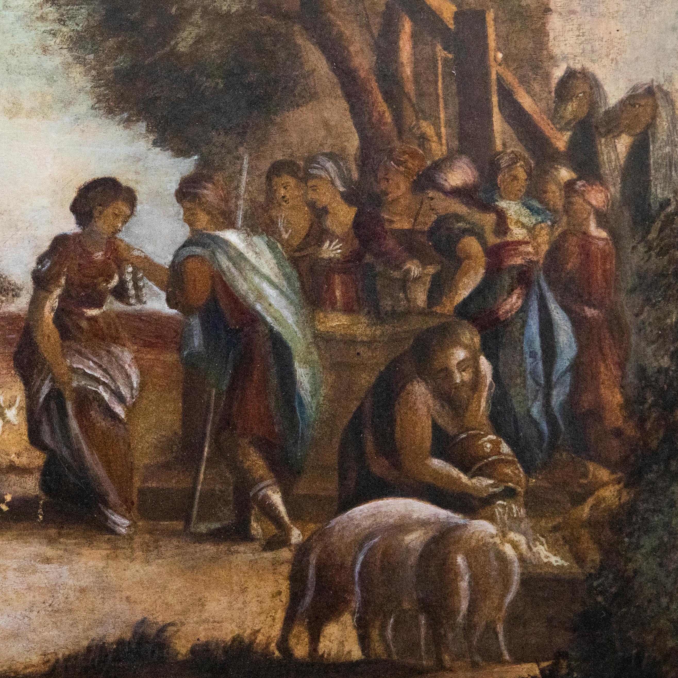 19th Century Oil - Gathered Around the Well For Sale 1