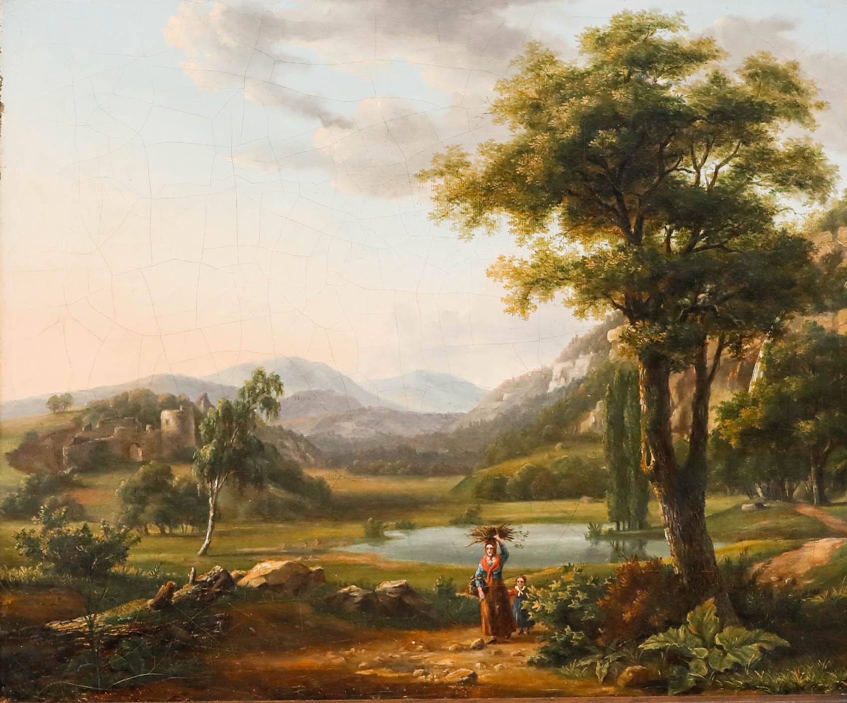 19th Century Oil - Gathering Firewood - Painting by Unknown
