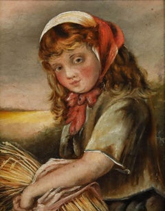 19th Century Oil - Girl with a Wheat Sheaf