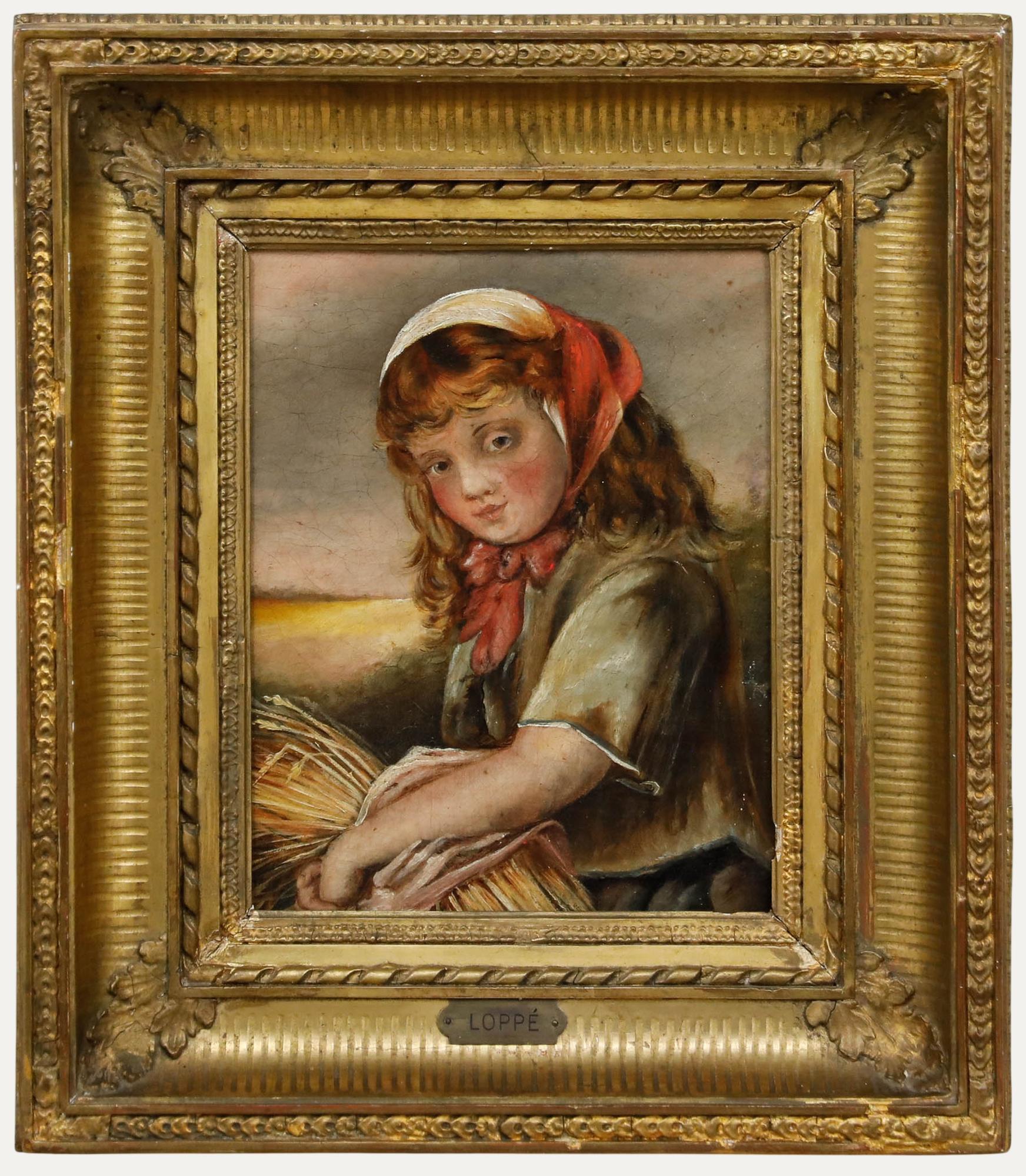 Unknown Portrait Painting - 19th Century Oil - Girl with a Wheat Sheaf