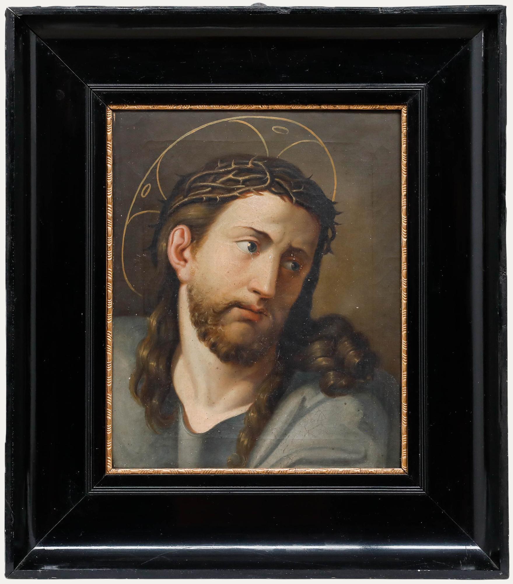 Unknown Figurative Painting - 19th Century Oil - Head Study of Jesus