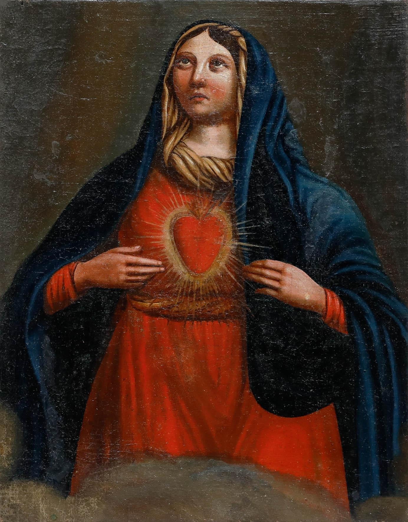 19th Century Oil - Immaculate Heart of the Virgin Mary - Painting by Unknown
