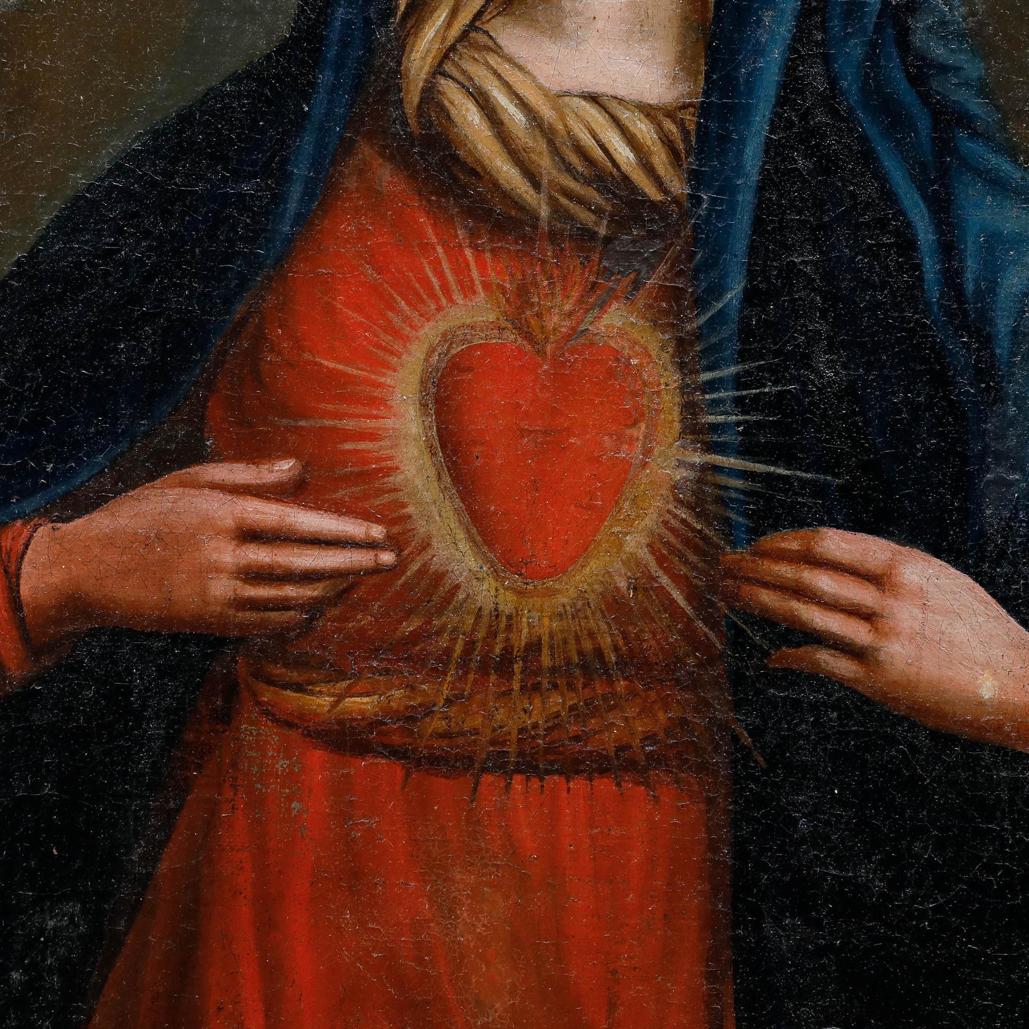 19th Century Oil - Immaculate Heart of the Virgin Mary For Sale 1