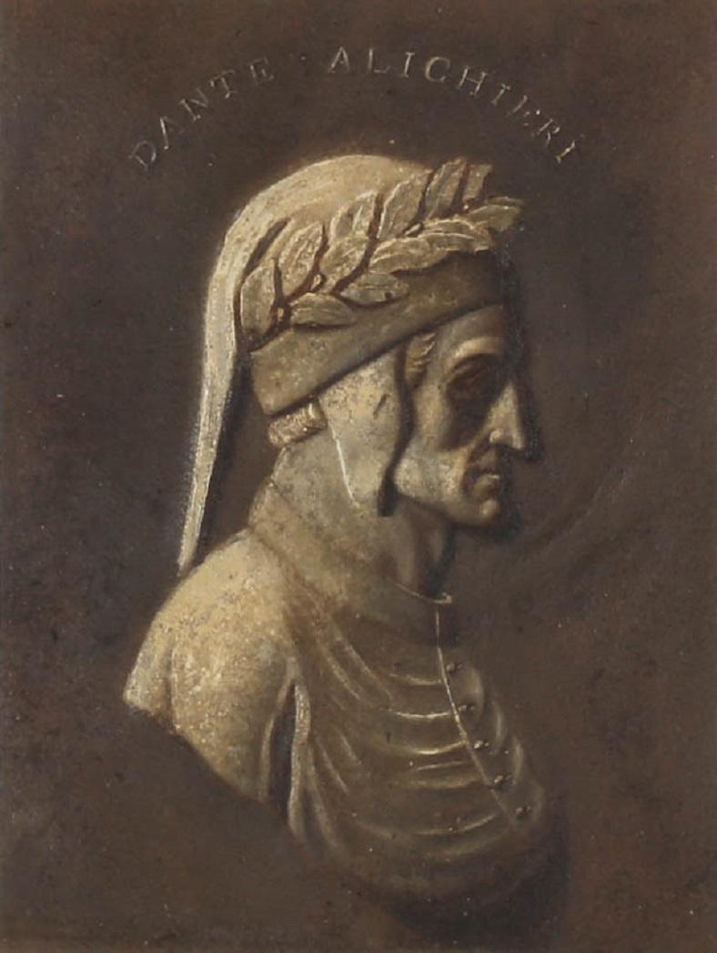 19th Century Oil in a Fine Bird's Eye Maple Frame - Dante Alighieri - Painting by Unknown