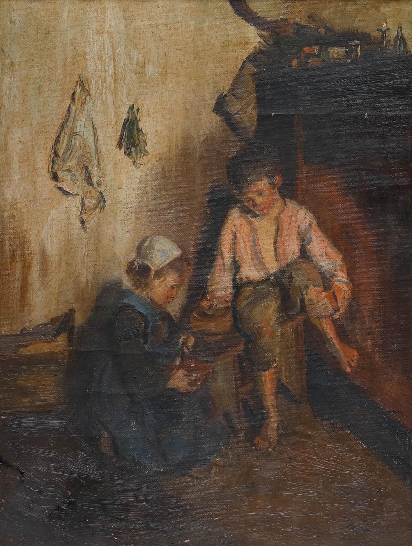 Óleo del siglo XIX - En la cabaña - Painting de Unknown