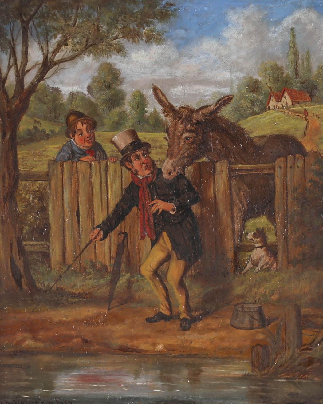 19th Century Oil - Jack Fishing A Bite - Painting by Unknown