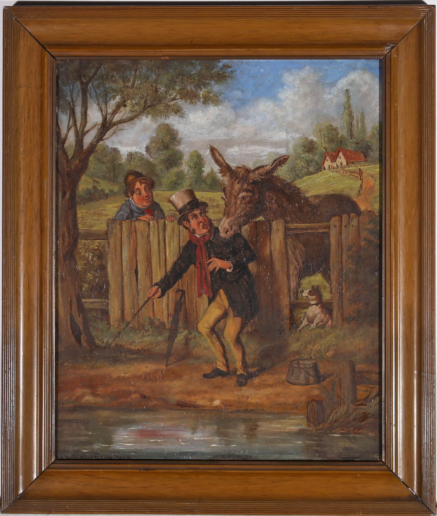 Unknown Figurative Painting - 19th Century Oil - Jack Fishing A Bite