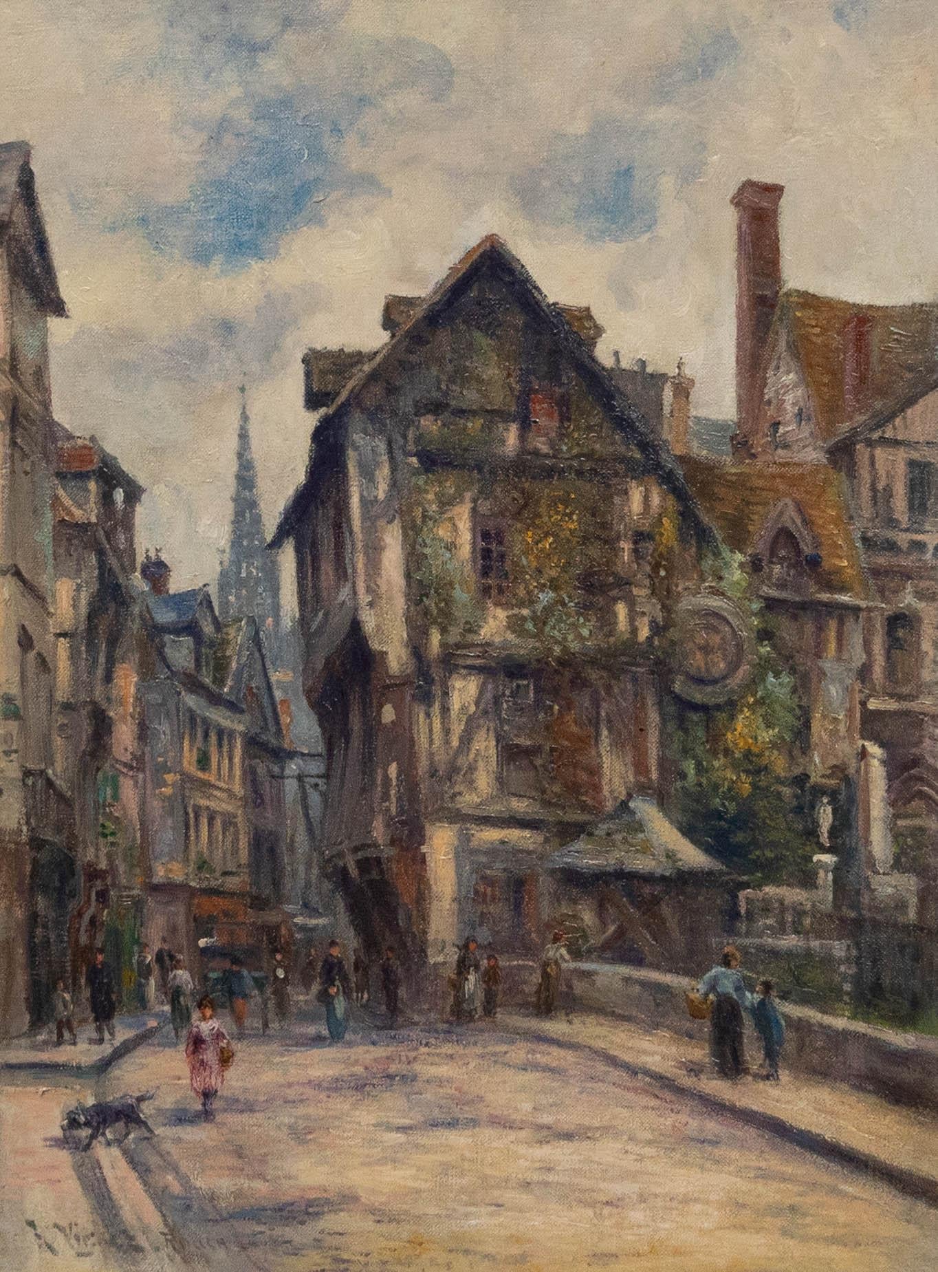 19th Century Oil - La Rue Saint Rouen - Painting by Unknown