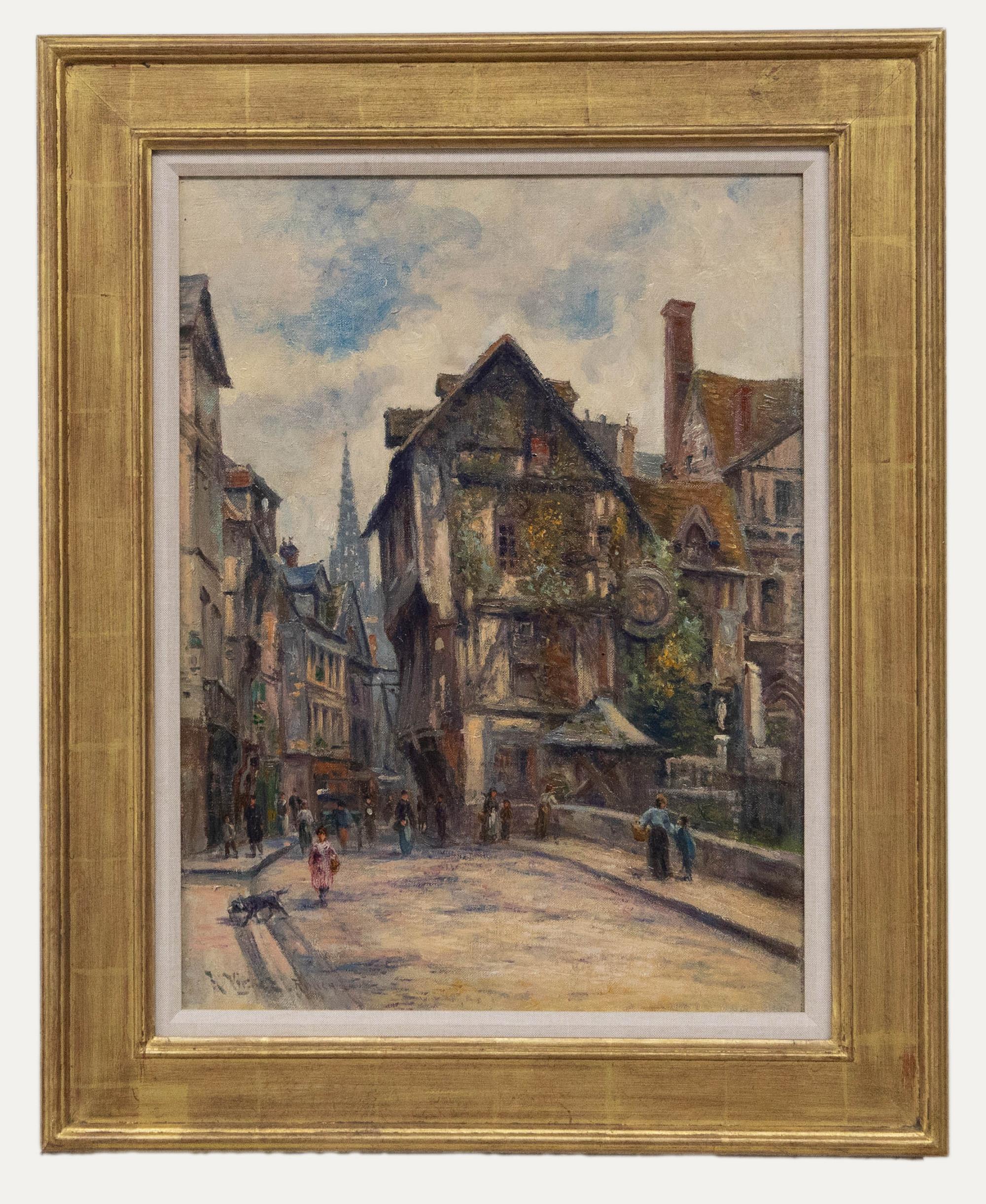 Unknown Landscape Painting - 19th Century Oil - La Rue Saint Rouen
