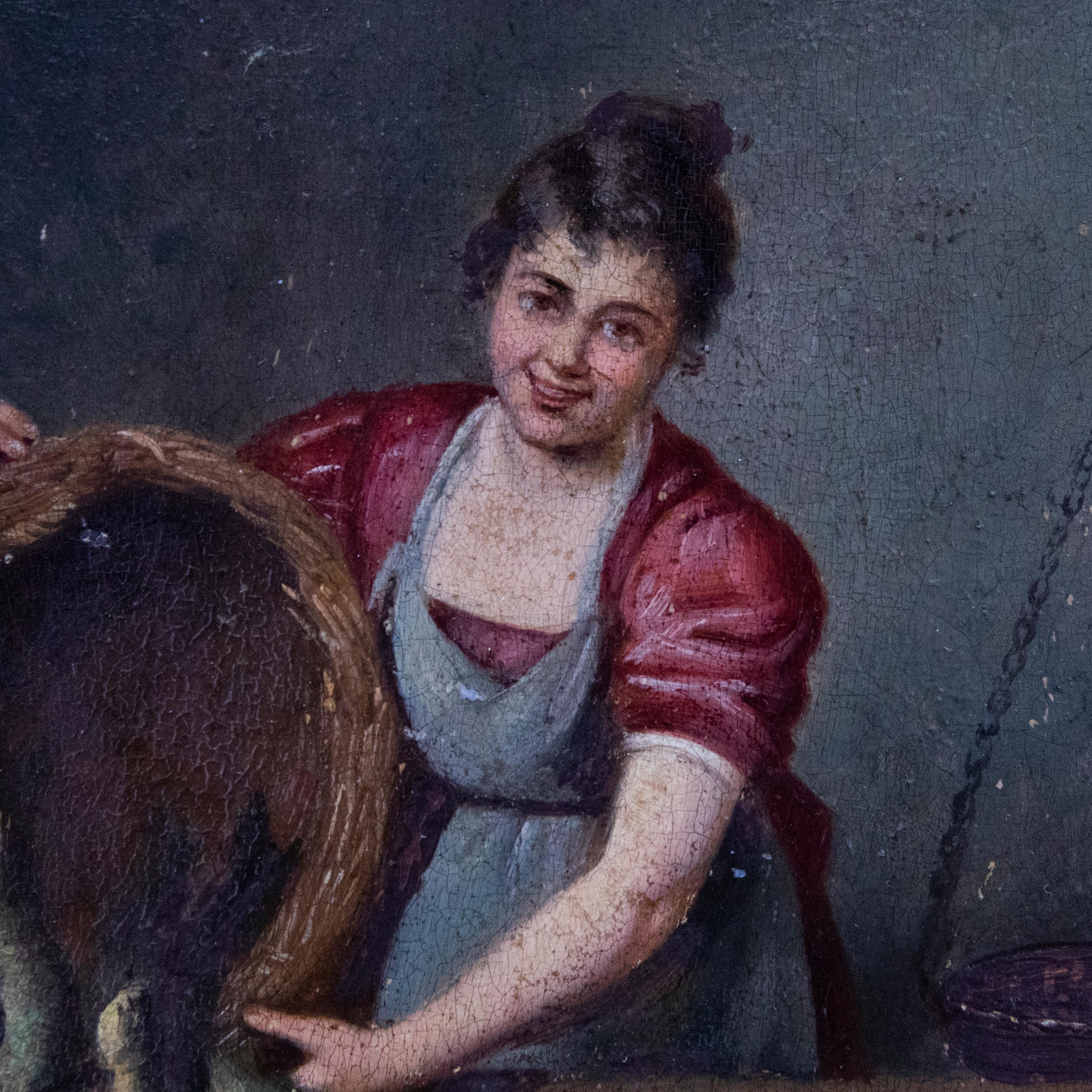 19th Century Oil - Lady Gutting Fish For Sale 1