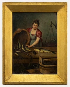 Antique 19th Century Oil - Lady Gutting Fish
