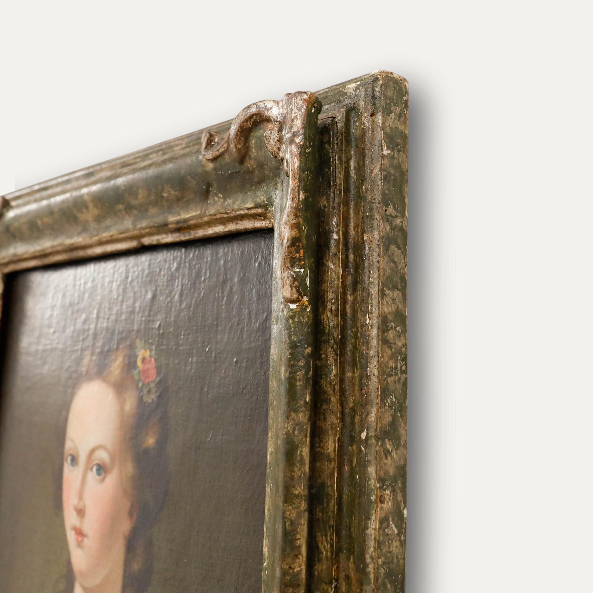 Huile du 19e siècle - Dame en bleu en vente 1