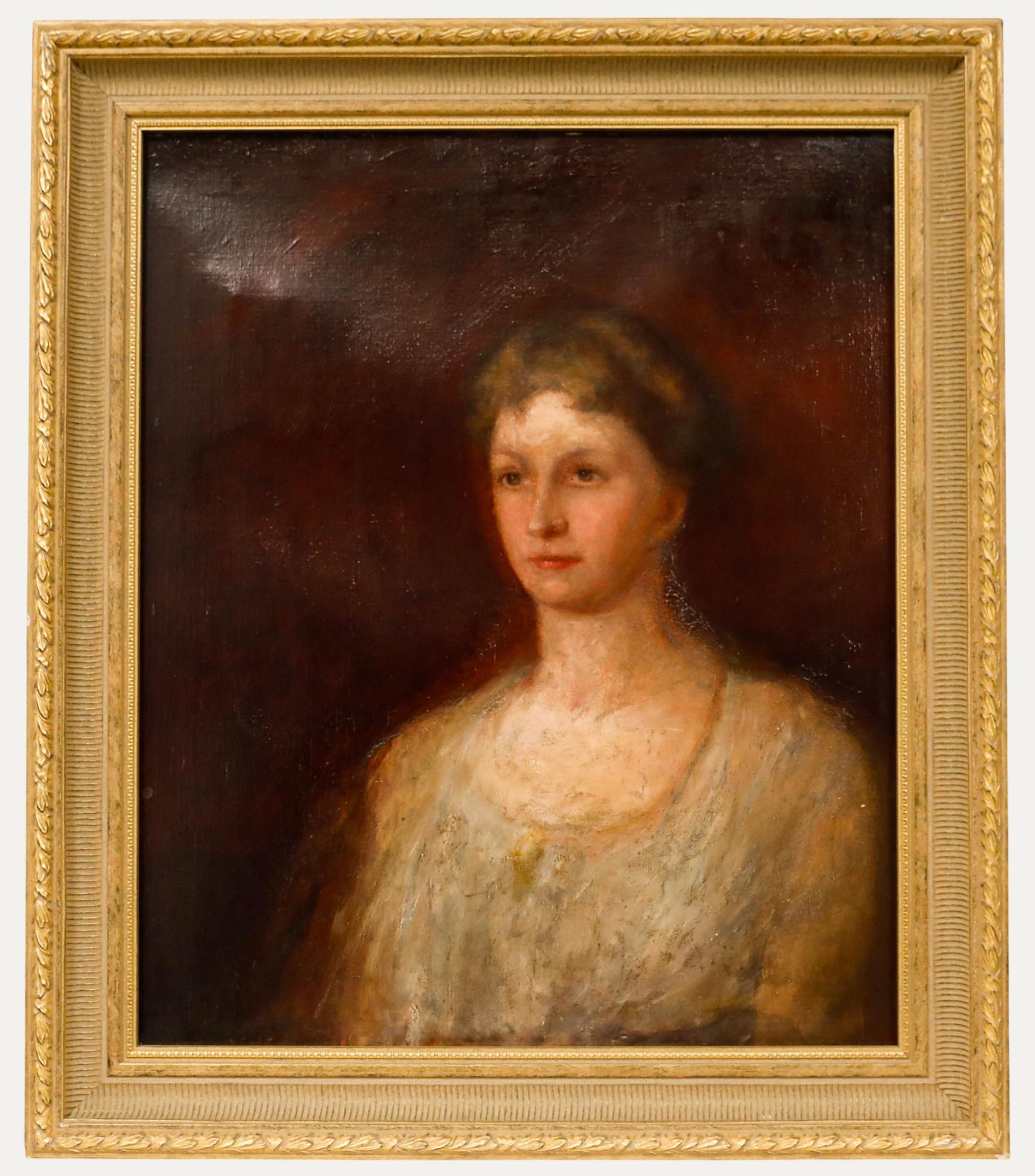 Unknown Portrait Painting - 19th Century Oil - Lady in Lace