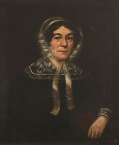 Antique 19th Century Oil - Lady In Lace