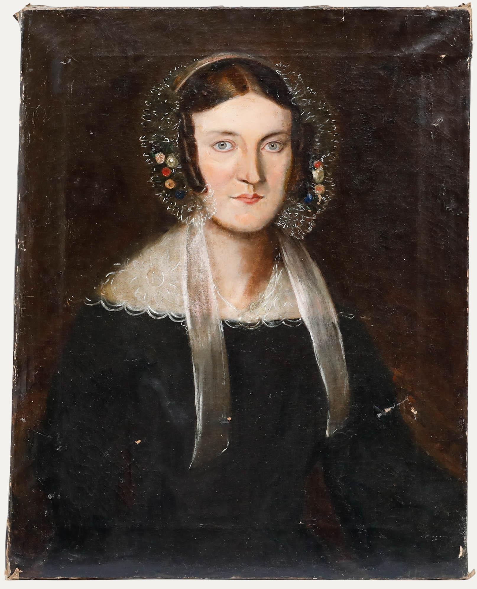 Portrait Painting Unknown - Huile du 19e siècle - Femme en deuil
