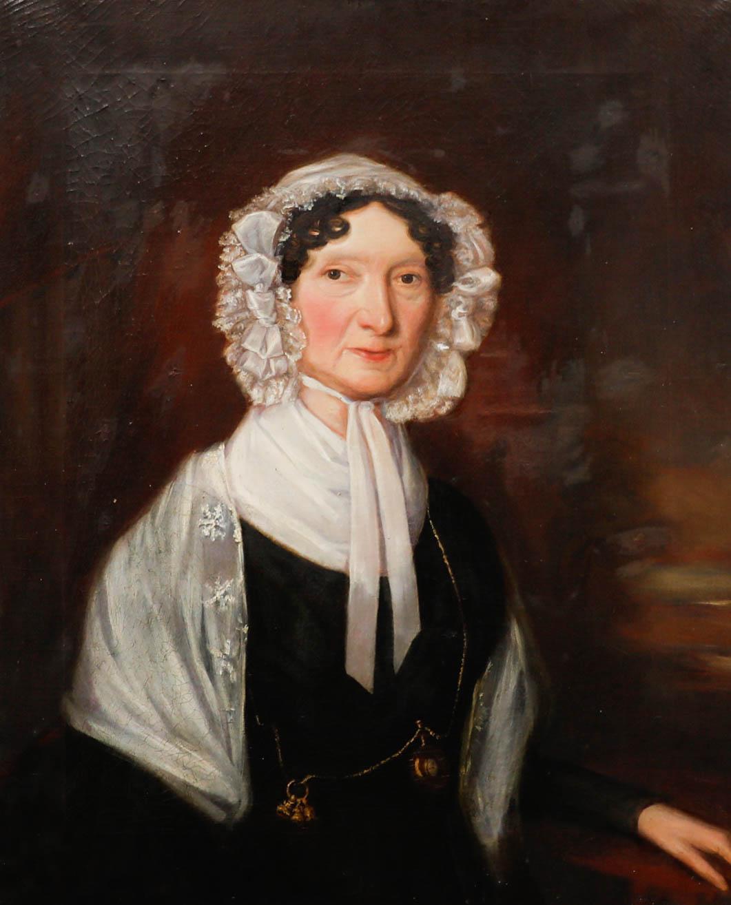 Ölgemälde – Dame mit Taschenuhrkette aus dem 19. Jahrhundert – Painting von Unknown